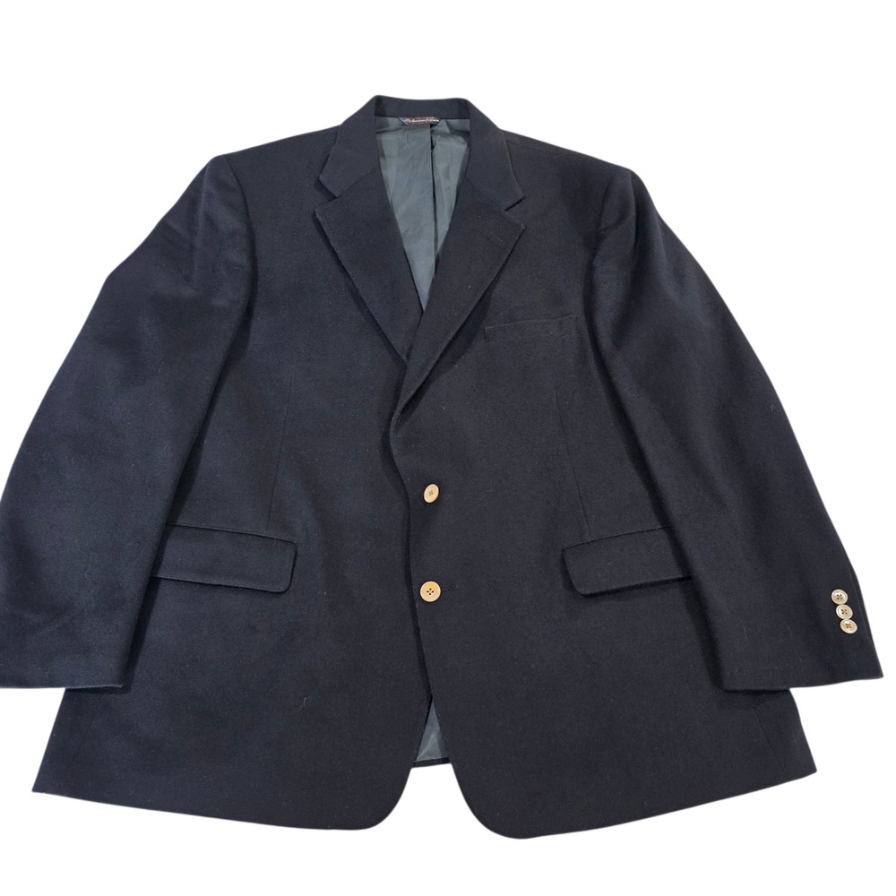 Norm Thompson Blazer Jacket Mens Black 50R Cashmere Wool USA Lined Formal